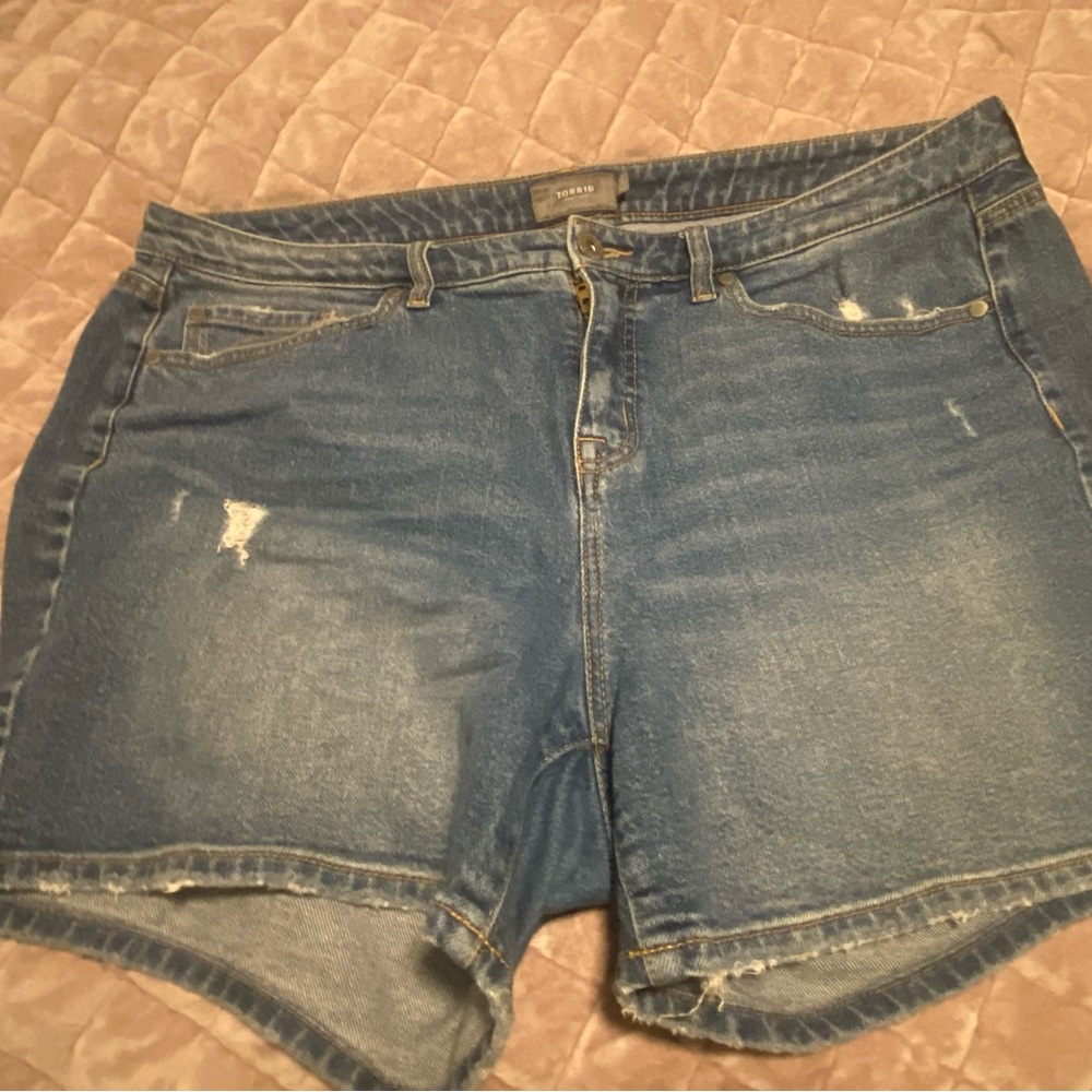 Torrid Blue Jean Shorts with Distressed Style